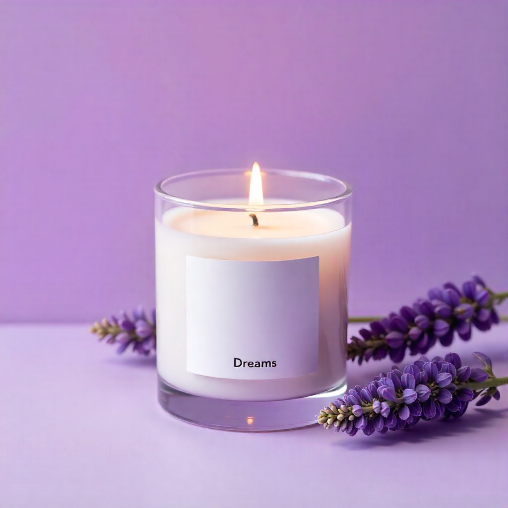 Lavender Dreams soy wax candle in frosted glass container