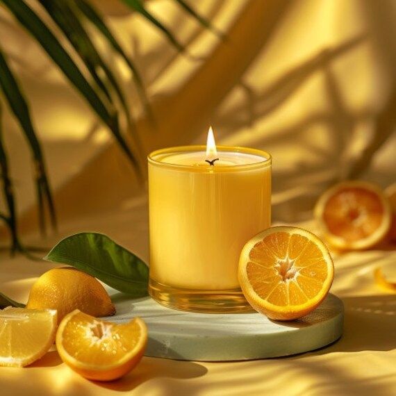 Citrus Sunrise natural candle in amber glass jar